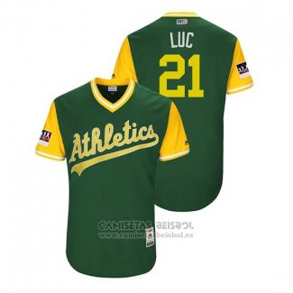 Camiseta Beisbol Hombre Oakland Athletics Jonathan Lucroy 2018 LLWS Players Weekend Luc Verde