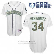 Camiseta Beisbol Hombre Seattle Mariners Felix Hernandez 34 Blanco Usmc Cool Base