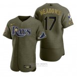 Camiseta Beisbol Hombre Tampa Bay Rays Austin Meadows Camuflaje Digital Verde 2021 Salute To Service
