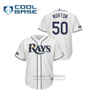 Camiseta Beisbol Hombre Tampa Bay Rays Charlie Morton 2019 Postemporada Cool Base Blanco