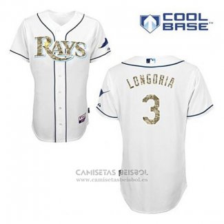 Camiseta Beisbol Hombre Tampa Bay Rays Evan Longoria 3 Blanco Usmc Cool Base