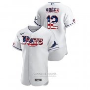 Camiseta Beisbol Hombre Tampa Bay Rays Wade Boggs 2020 Stars & Stripes 4th of July Blanco