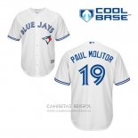 Camiseta Beisbol Hombre Toronto Blue Jays Paul Molitor 19 Blanco Primera Cool Base