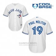 Camiseta Beisbol Hombre Toronto Blue Jays Paul Molitor 19 Blanco Primera Cool Base