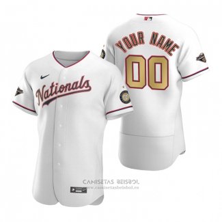 Camiseta Beisbol Hombre Washington Nationals Personalizada Gold-Trimmed Championship Autentico Blanco