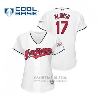 Camiseta Beisbol Mujer Cleveland Indians Yonder Alonso 2019 All Star Patch Cool Base Blanco