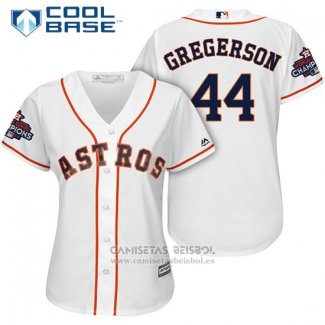 Camiseta Beisbol Mujer Houston Astros 2017 World Series Campeones Luke Gregerson Blanco Cool Base