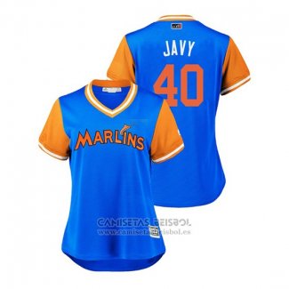 Camiseta Beisbol Mujer Miami Marlins Javy Guerra 2018 LLWS Players Weekend Javy Azul