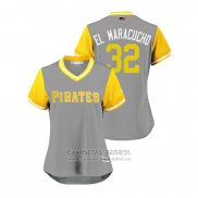 Camiseta Beisbol Mujer Pittsburgh Pirates Elias Diaz 2018 LLWS Players Weekend El Maracucho Gris