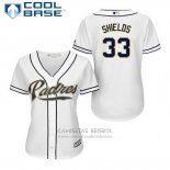 Camiseta Beisbol Mujer San Diego Padres James Shields 33 Blanco Primera Cool Base