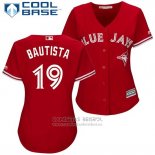 Camiseta Beisbol Mujer Toronto Blue Jays 19 Jose Bautista Scarlet2017 Cool Base