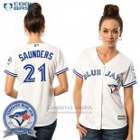 Camiseta Beisbol Mujer Toronto Blue Jays Michael Saunders 21 Blanco Cool Base