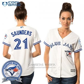 Camiseta Beisbol Mujer Toronto Blue Jays Michael Saunders 21 Blanco Cool Base