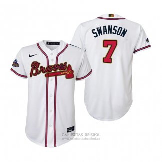 Camiseta Beisbol Nino Atlanta Braves Dansby Swanson 2022 Gold Program Replica Blanco