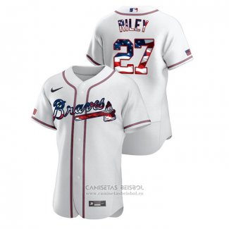 Camiseta Beisbol Hombre Atlanta Braves Austin Riley 2020 Stars & Stripes 4th of July Blanco