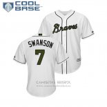 Camiseta Beisbol Hombre Atlanta Braves Dansby Swanson 2018 Dia de los Caidos Cool Base Blanco