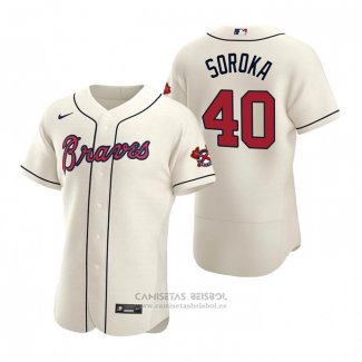 Camiseta Beisbol Hombre Atlanta Braves Mike Soroka Autentico 2020 Alterno Crema