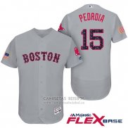 Camiseta Beisbol Hombre Boston Red Sox 2017 Estrellas y Rayas 15 Dustin Pedroia Gris Flex Base