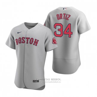 Camiseta Beisbol Hombre Boston Red Sox David Ortiz Autentico Road Gris