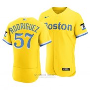 Camiseta Beisbol Hombre Boston Red Sox Eduardo Rodriguez 2021 City Connect Autentico Oro