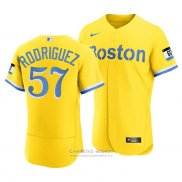 Camiseta Beisbol Hombre Boston Red Sox Eduardo Rodriguez 2021 City Connect Autentico Oro