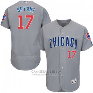 Camiseta Beisbol Hombre Chicago Cubs 17 Kris Bryant Gris Flex Base Autentico Collection