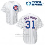 Camiseta Beisbol Hombre Chicago Cubs 31 Greg Maddux Blanco Primera Cool Base