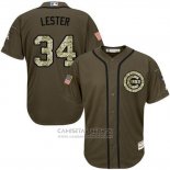 Camiseta Beisbol Hombre Chicago Cubs 34 Jon Lester Verde Salute To Service