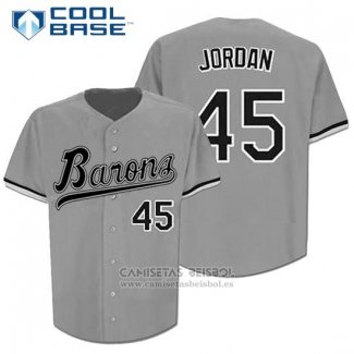 Camiseta Beisbol Hombre Chicago White Sox 45 Barons Michael Jordan Gris Button Down Cool Base