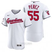 Camiseta Beisbol Hombre Cleveland Guardians Roberto Perez Autentico Primera Blanco