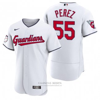 Camiseta Beisbol Hombre Cleveland Guardians Roberto Perez Autentico Primera Blanco