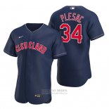 Camiseta Beisbol Hombre Cleveland Guardians Zach Plesac Autentico Alterno Azul