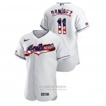 Camiseta Beisbol Hombre Cleveland Indians Jose Ramirez 2020 Stars & Stripes 4th of July Blanco