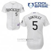 Camiseta Beisbol Hombre Colorado Rockies Carlos Gonzalez 5 Blanco Primera Cool Base