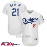 Camiseta Beisbol Hombre Los Angeles Dodgers 21 Yu Darvis Blanco Flex Base