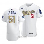 Camiseta Beisbol Hombre Los Angeles Dodgers Dylan Floro 2021 Gold Program Patch Autentico Blanco