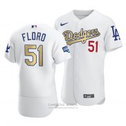 Camiseta Beisbol Hombre Los Angeles Dodgers Dylan Floro 2021 Gold Program Patch Autentico Blanco