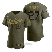 Camiseta Beisbol Hombre Los Angeles Dodgers Trevor Bauer Camuflaje Digital Verde 2021 Salute To Service