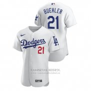 Camiseta Beisbol Hombre Los Angeles Dodgers Walker Buehler Autentico Blanco