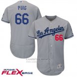 Camiseta Beisbol Hombre Los Angeles Dodgers Yasiel Puig Autentico Collection Gris Flex Base
