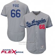Camiseta Beisbol Hombre Los Angeles Dodgers Yasiel Puig Autentico Collection Gris Flex Base