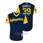 Camiseta Beisbol Hombre Milwaukee Brewers Corbin Burnes 2018 LLWS Players Weekend Burnesy Azul