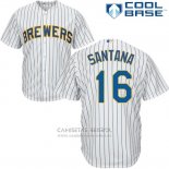 Camiseta Beisbol Hombre Milwaukee Brewers Domingo Santana Blanco Autentico Collection Cool Base