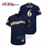 Camiseta Beisbol Hombre Milwaukee Brewers Lorenzo Cain Flex Base Entrenamiento de Primavera 2019 Azul