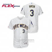 Camiseta Beisbol Hombre Milwaukee Brewers Orlando Arcia Autentico Flex Base Blanco Azul