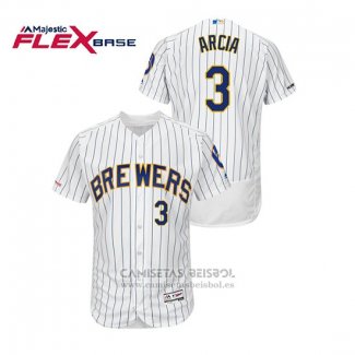 Camiseta Beisbol Hombre Milwaukee Brewers Orlando Arcia Autentico Flex Base Blanco Azul