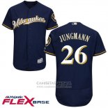 Camiseta Beisbol Hombre Milwaukee Brewers Taylor Jungmann Azul Autentico Collection Flex Base Custom