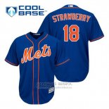 Camiseta Beisbol Hombre New York Mets Darryl Strawberry 18 Azul Alterno Primera Cool Base