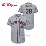 Camiseta Beisbol Hombre New York Mets Justin Wilson 150th Aniversario Patch Autentico Flex Base Gris
