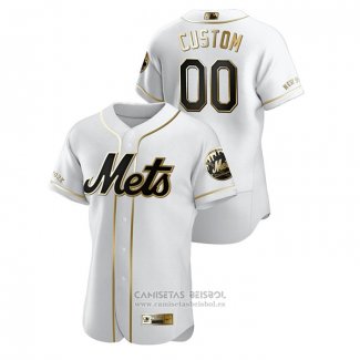 Camiseta Beisbol Hombre New York Mets Personalizada Golden Edition Authentic Blanco